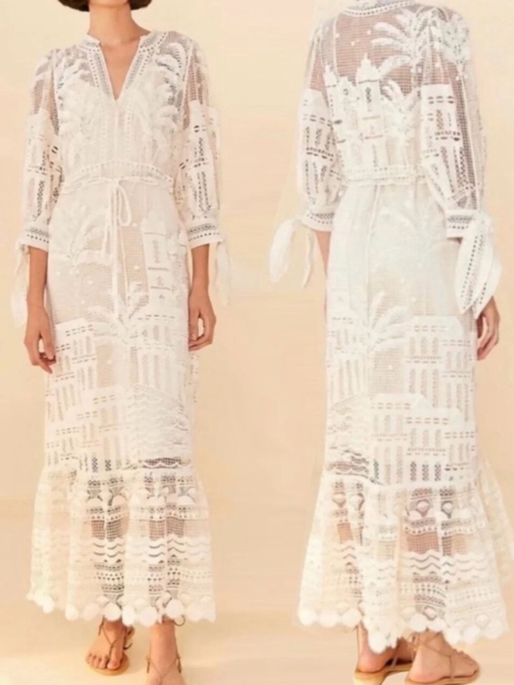 FARM Rio Morada Boa Cream Lace Tie-Waist Maxi Dress - Picture 4 of 4